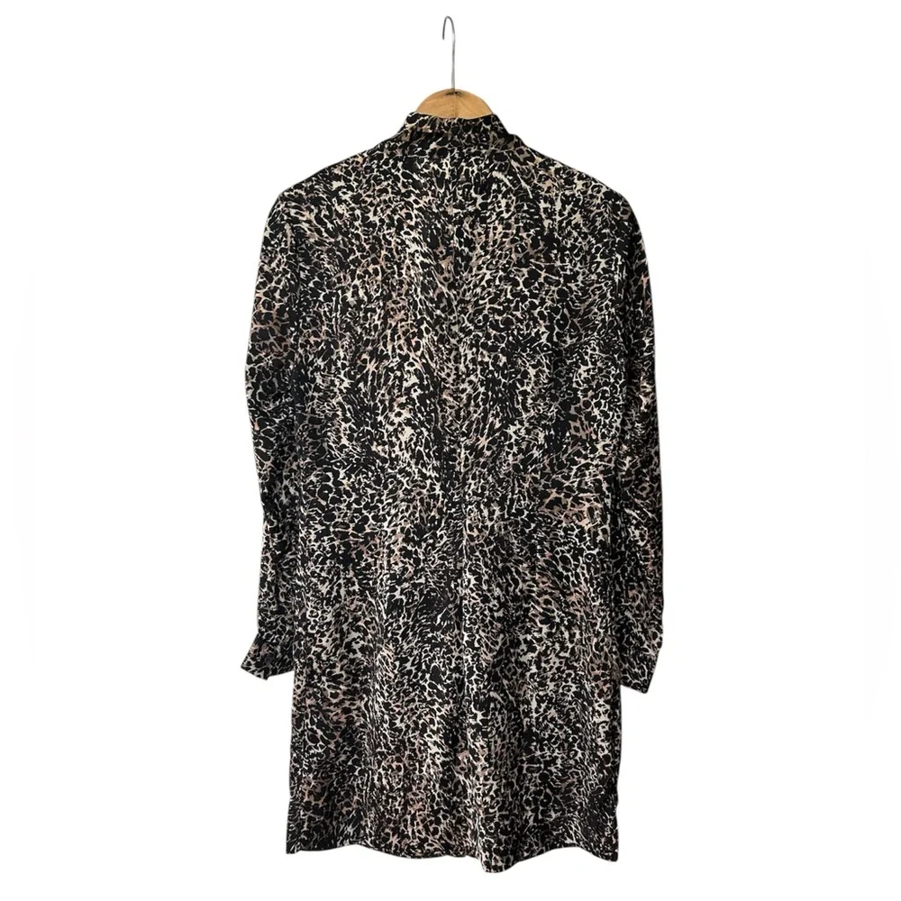 Avec Les Filles | Women’s Black/Tan Long-Sleeve Leopard Print Shirt Dress Size M